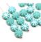 9mm Frosted turquoise finish czech glass flower beads, 20Pc