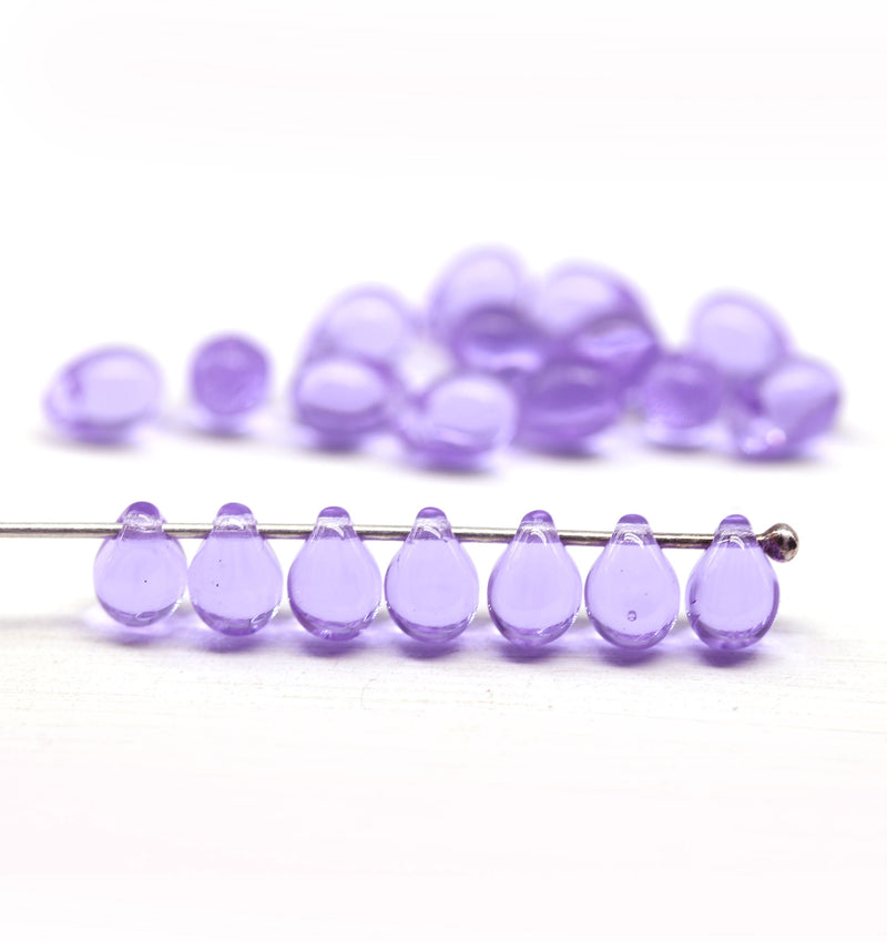 5x7mm Lilac purple teardrops czech glass beads, 20pc