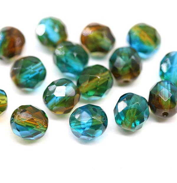 8mm Blue brown Czech glass round fire polished beads 15pc