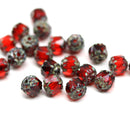 6mm Red round cathedral czech glass beads, picasso ends 20Pc