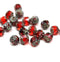 6mm Red round cathedral czech glass beads, picasso ends 20Pc