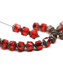 6mm Red round cathedral czech glass beads, picasso ends 20Pc