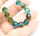 8mm Blue brown Czech glass round fire polished beads 15pc