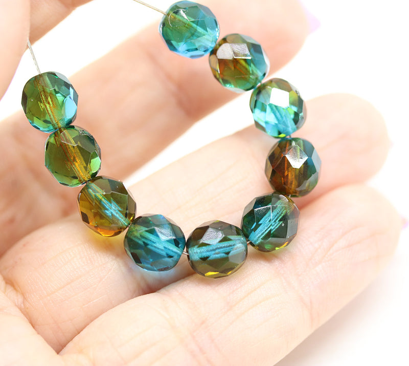 8mm Blue brown Czech glass round fire polished beads 15pc
