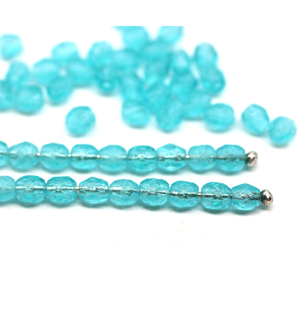 4mm Teal seafoam czech glass beads, fire polished - 50Pc