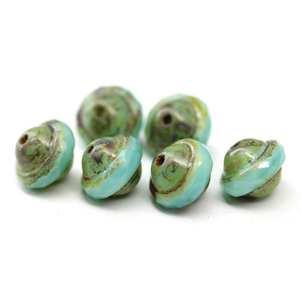 8x10mm Light turquoise green saucer Czech glass beads UFO Picasso 6Pc