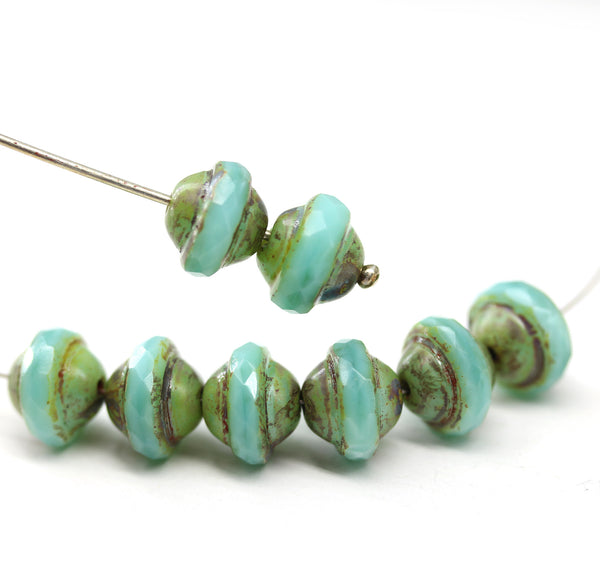 8x10mm Light turquoise green saucer Czech glass beads UFO Picasso 6Pc