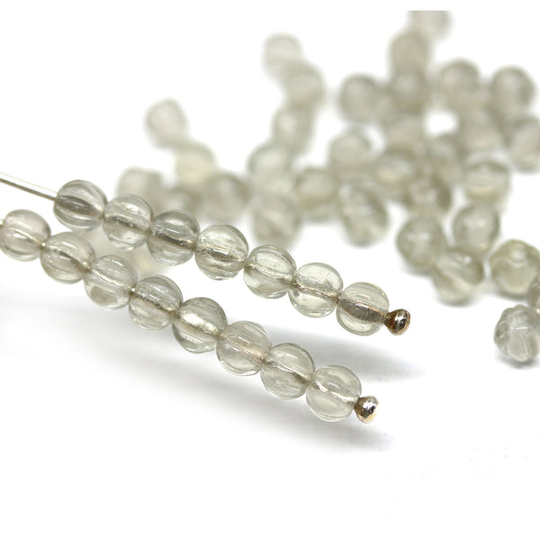 4mm Gray transparent melon shape glass beads, 50pc