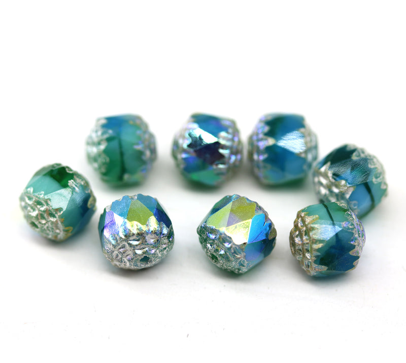 8mm Blue green cathedral beads mirror AB finish 8pc