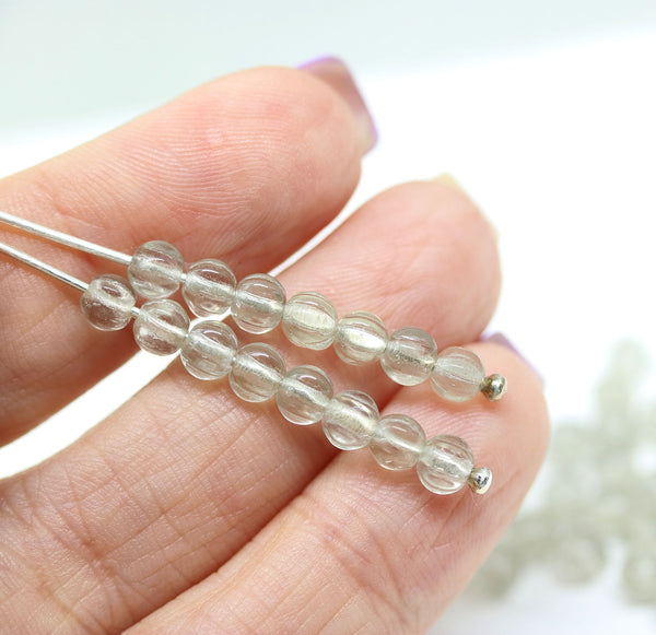 4mm Gray transparent melon shape glass beads, 50pc