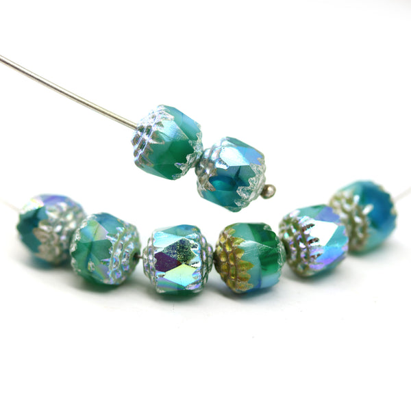8mm Blue green cathedral beads mirror AB finish 8pc