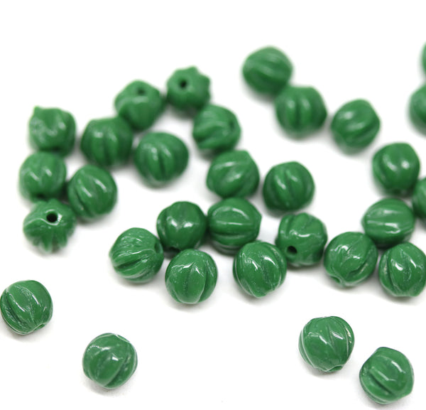 4mm Dark green melon shape glass beads, 50pc