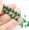 6x4mm Dark green rice beads silver ends czech glass fire polished, 25pc