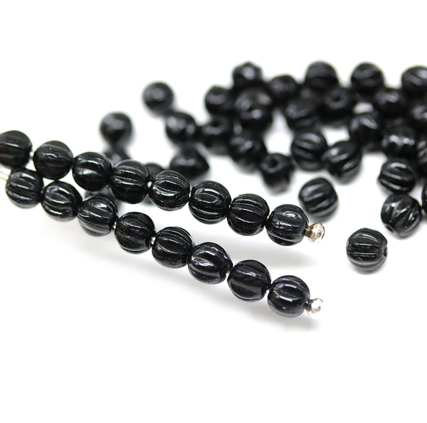 4mm Black melon shape glass beads, 50pc