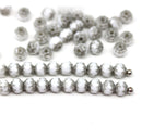 4mm White cathedral czech glass beads gray silver ends 50Pc