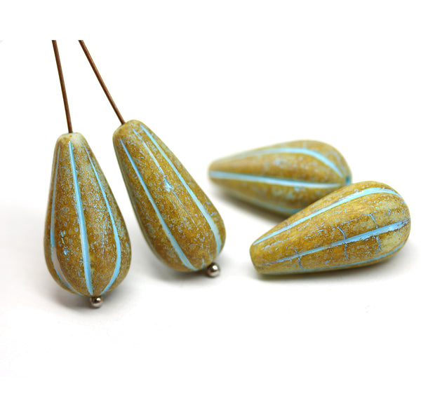 22x11mm Rustic yellow pear shape teardrop czech glass beads, 2pc