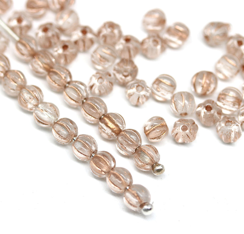 4mm Crystal clear copper wash melon shape glass beads, 50pc