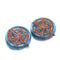 19mm Blue coin czech glass beads pair copper ornament tablet shape 2pc