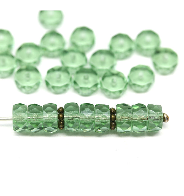 6x3mm Antique green rondelle fire polished czech beads - 25pc