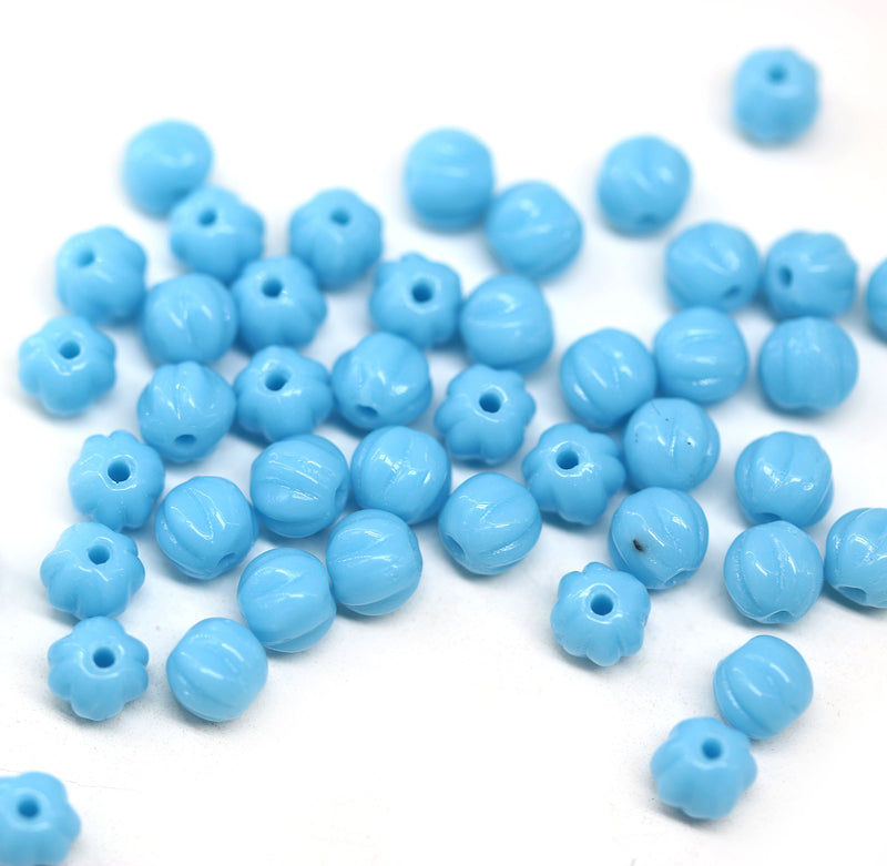 4mm Opaque blue melon shape glass beads, 50pc