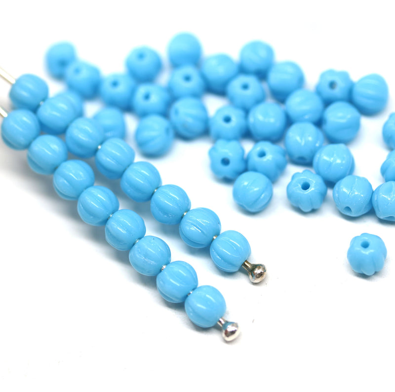 4mm Opaque blue melon shape glass beads, 50pc
