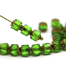 6mm Green glass beads Cathedral golden ends 20Pc