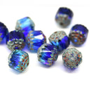 8mm Dark blue cathedral beads Czech glass picasso ends 10Pc