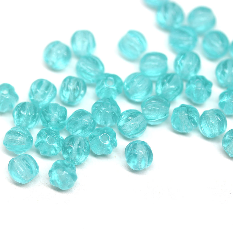 4mm Light blue transparent melon shape glass beads, 50pc