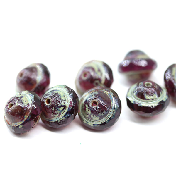 8x10mm Dark purple saucer Czech glass beads UFO shape picasso - 8Pc