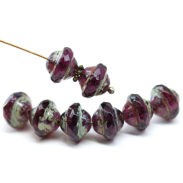8x10mm Dark purple saucer Czech glass beads UFO shape picasso - 8Pc