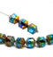 8mm Blue yellow cathedral beads Czech glass picasso ends 10Pc