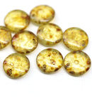 12mm Rustic yellow lentil czech glass round beads - 10Pc