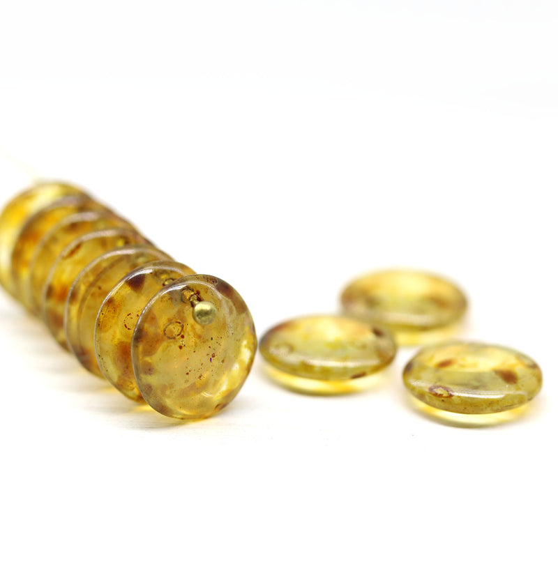 12mm Rustic yellow lentil czech glass round beads - 10Pc