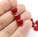 8mm Red heart Czech glass fire polished beads aventurine, 8Pc