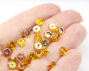 6x3mm Yellow amber rondelle fire polished czech beads - 25pc