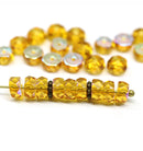 6x3mm Yellow amber rondelle fire polished czech beads - 25pc