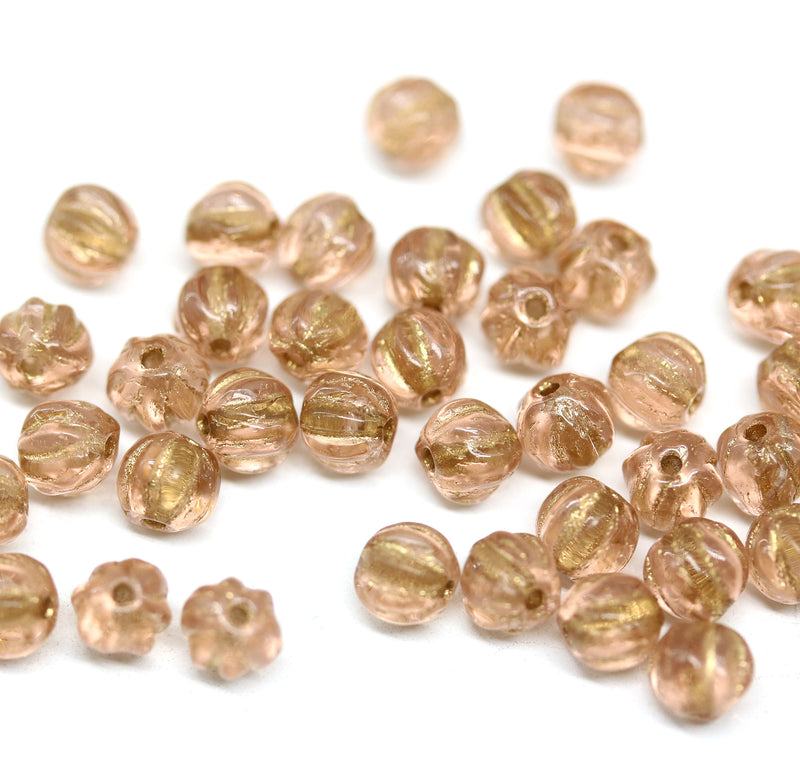 4mm Light pink gold wash melon shape glass beads, 50pc