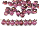 6x9mm Dark purple teardrop glass beads with golden flakes 30pc