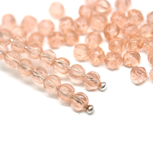 4mm Light pink melon shape glass beads, 50pc