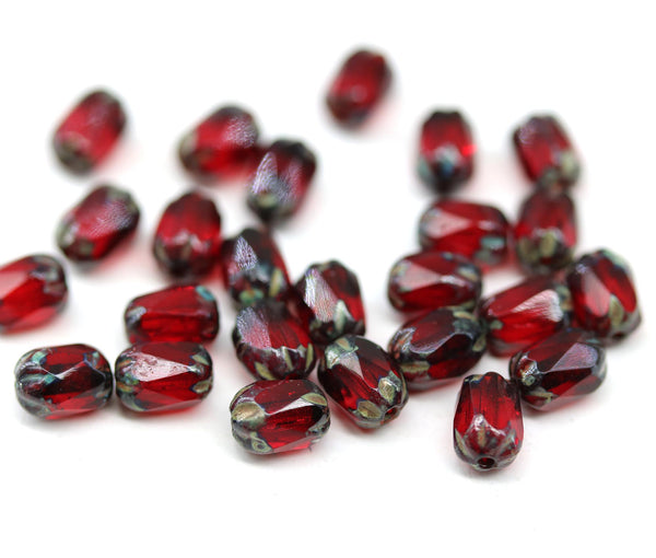 6x4mm Dark red rice beads Picasso czech glass fire polished small oval beads 25pc