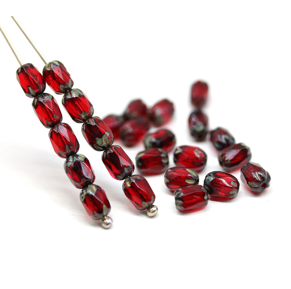6x4mm Dark red rice beads Picasso czech glass fire polished small oval beads 25pc
