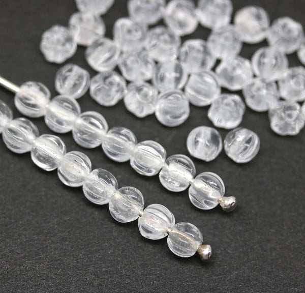 4mm Crystal clear melon shape glass beads, 50pc