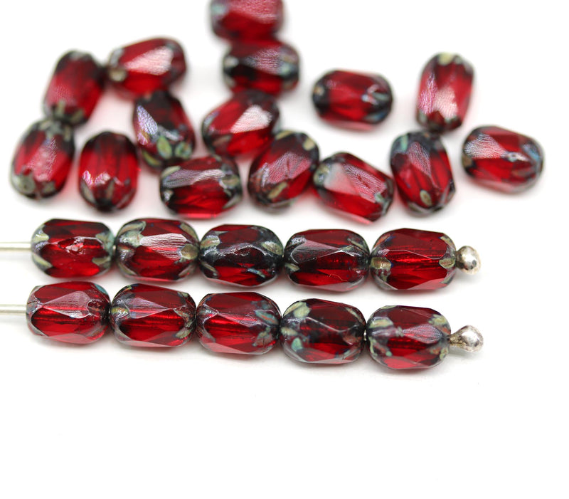6x4mm Dark red rice beads Picasso czech glass fire polished small oval beads 25pc