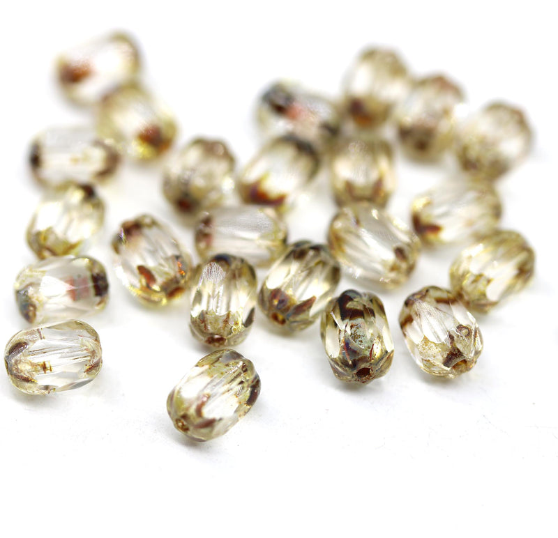 6x4mm Picasso czech glass rice fire polished small oval beads 25pc