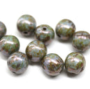 10mm Picasso gray round druk Czech glass pressed beads - 10Pc