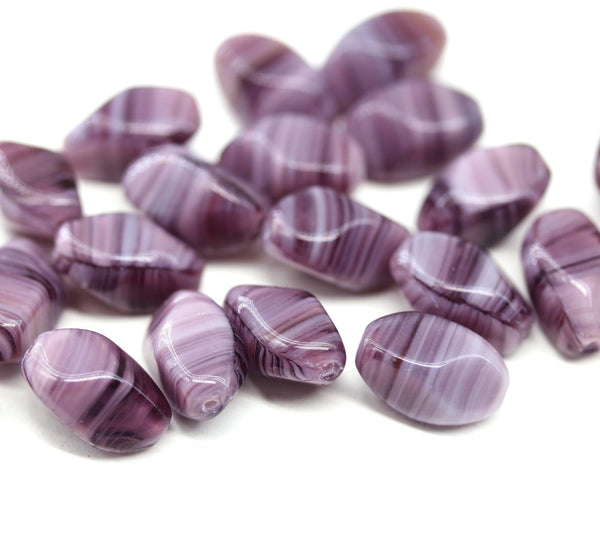 11x7mm Purple oval Mixed color czech glass barrel beads, 20Pc