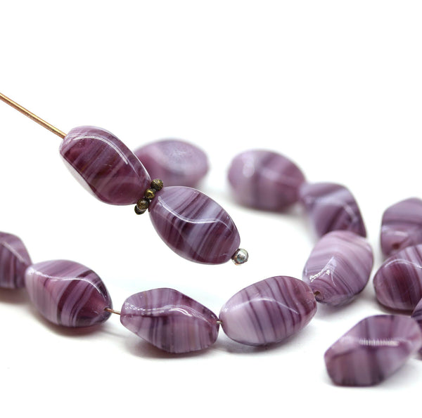 11x7mm Purple oval Mixed color czech glass barrel beads, 20Pc