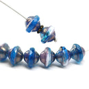 8x10mm Mixed blue white saucer Czech glass beads UFO shape - 6Pc