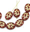 17x13mm Red gold ornament oval Czech glass beads 8pc