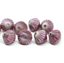 11mm Purple czech glass bicone beads pink stripes, 10pc
